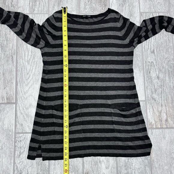 Eileen Fisher Small Black Gray Striped Long Sleeve Cozy Tunic Dress W/Pockets - Picture 8 of 9